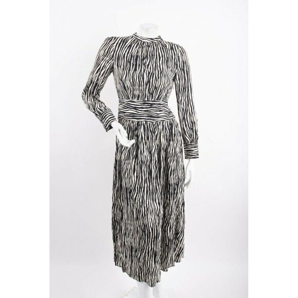 Massimo Dutti Midi Zebra Striped Dress Size USA 2 EUR 34 Black 6690/581 NWT - Picture 1 of 6